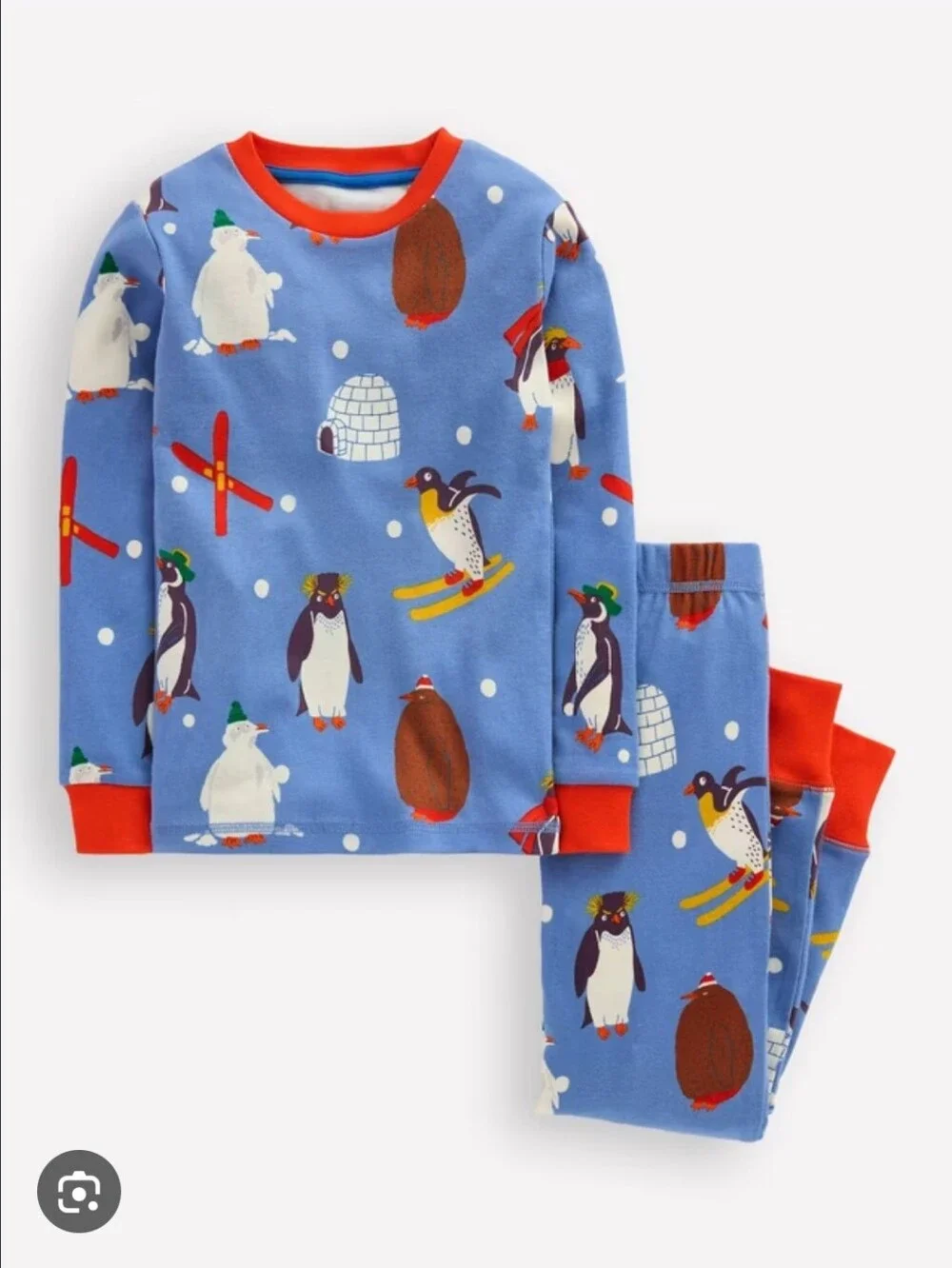 NWT Mini Boden Kids' Blue Penguin Ski Pajama Set